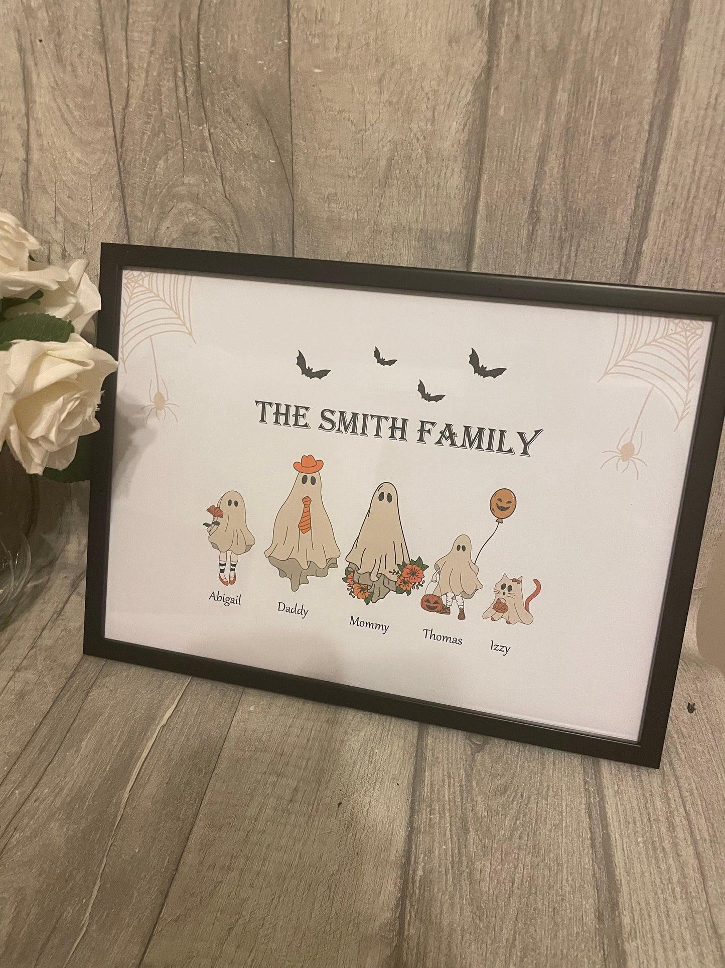 Personalised family ghost print, Halloween ghost frame, family frame