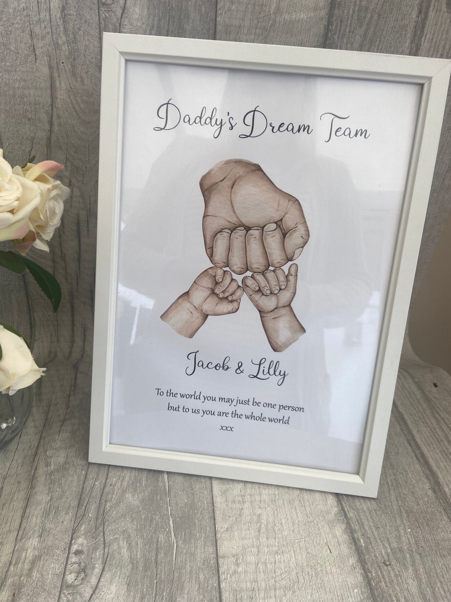 Framed Personalised Daddy Fist bump print,  Daddys Team, Fathers Day Gift, Family print, Gift for Daddy