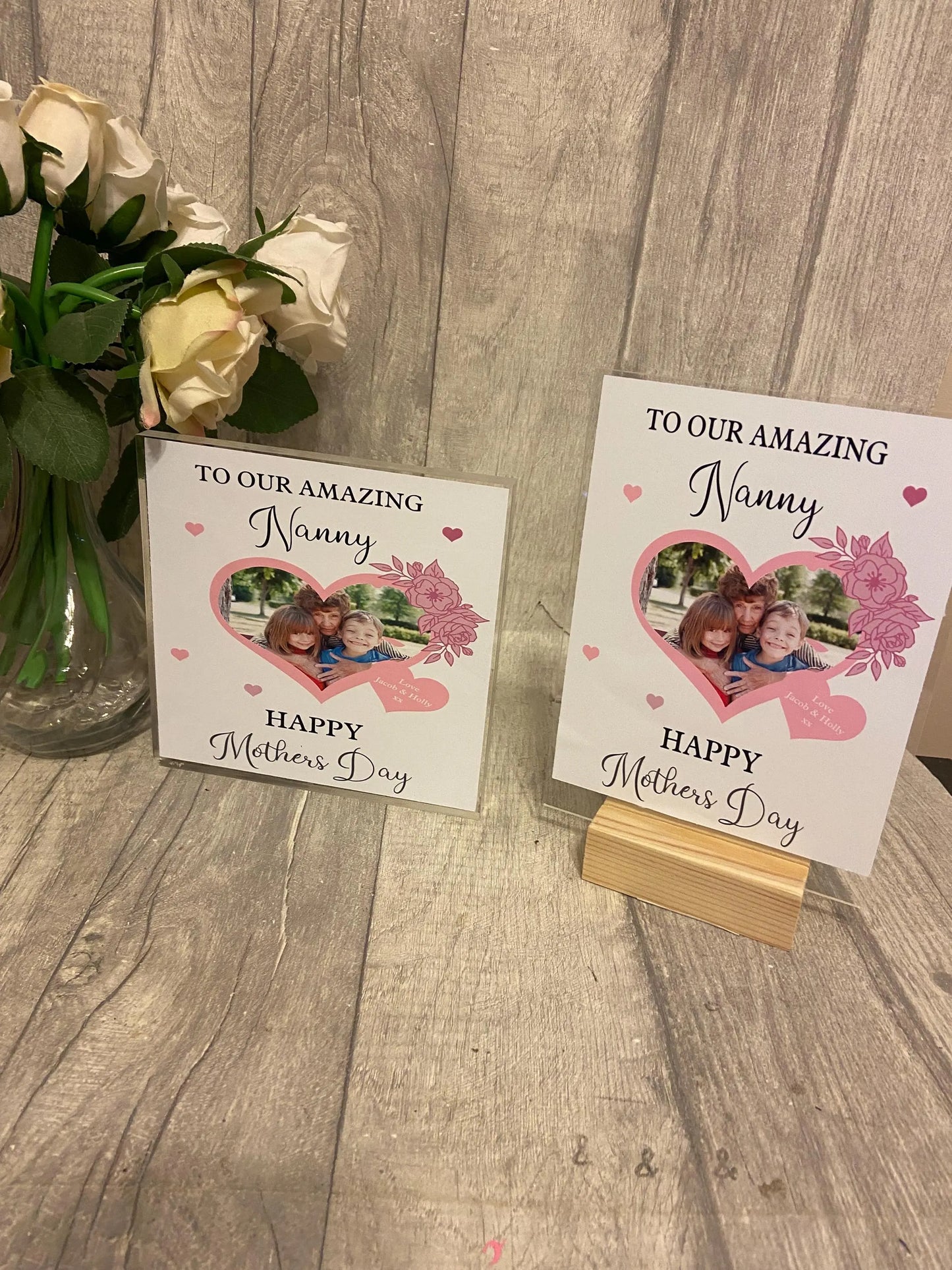 Mothers Day Gift, Personalised acrylic plaque, acrylic standing sign with wooden block. personalised gifts for mother, mom,nan