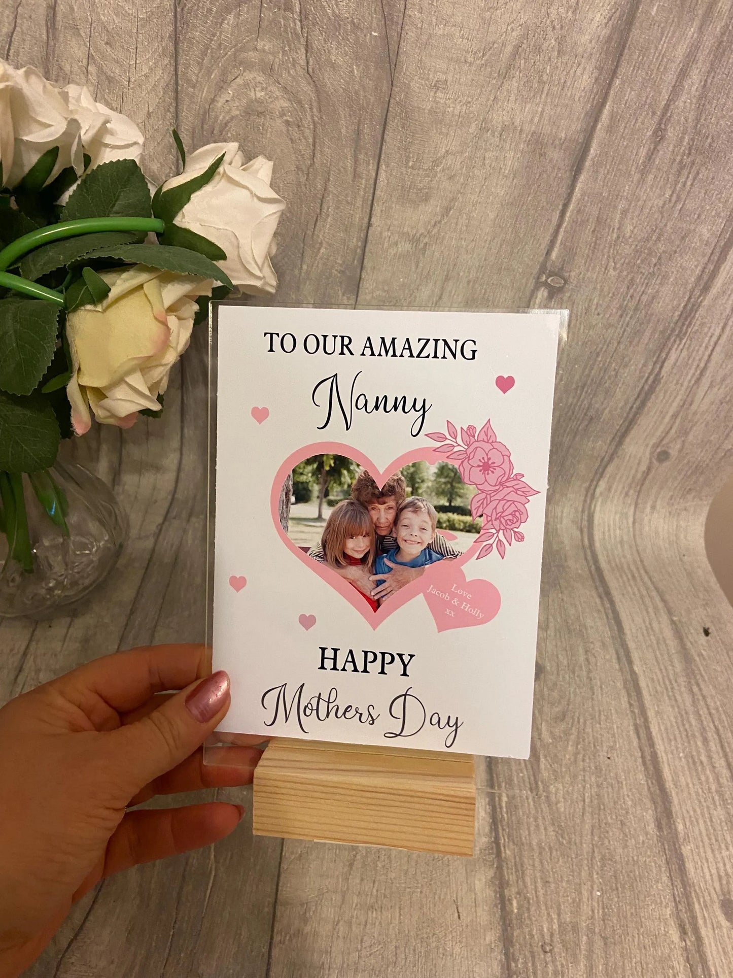 Mothers Day Gift, Personalised acrylic plaque, acrylic standing sign with wooden block. personalised gifts for mother, mom,nan