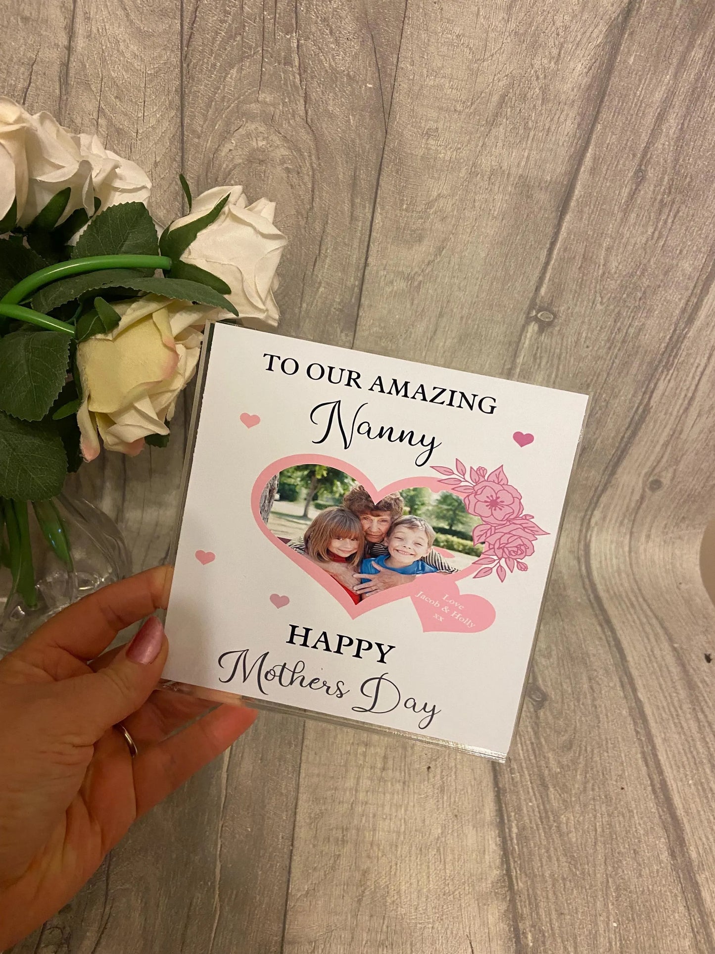 Mothers Day Gift, Personalised acrylic plaque, acrylic standing sign with wooden block. personalised gifts for mother, mom,nan