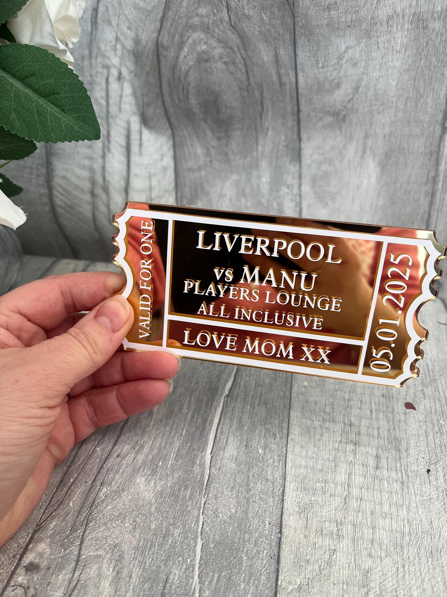 Personalised acrylic ticket, experience day ticket