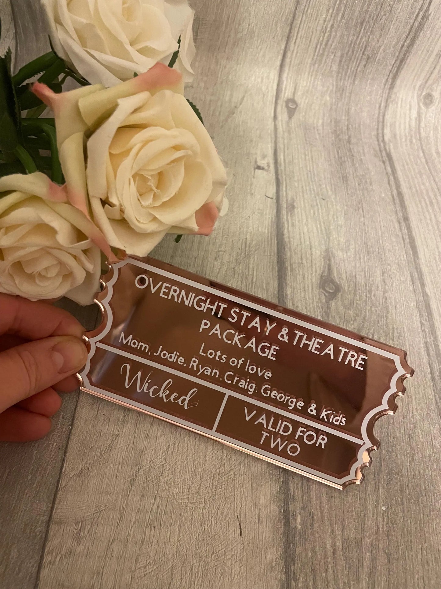 Personalised acrylic ticket, experience day ticket
