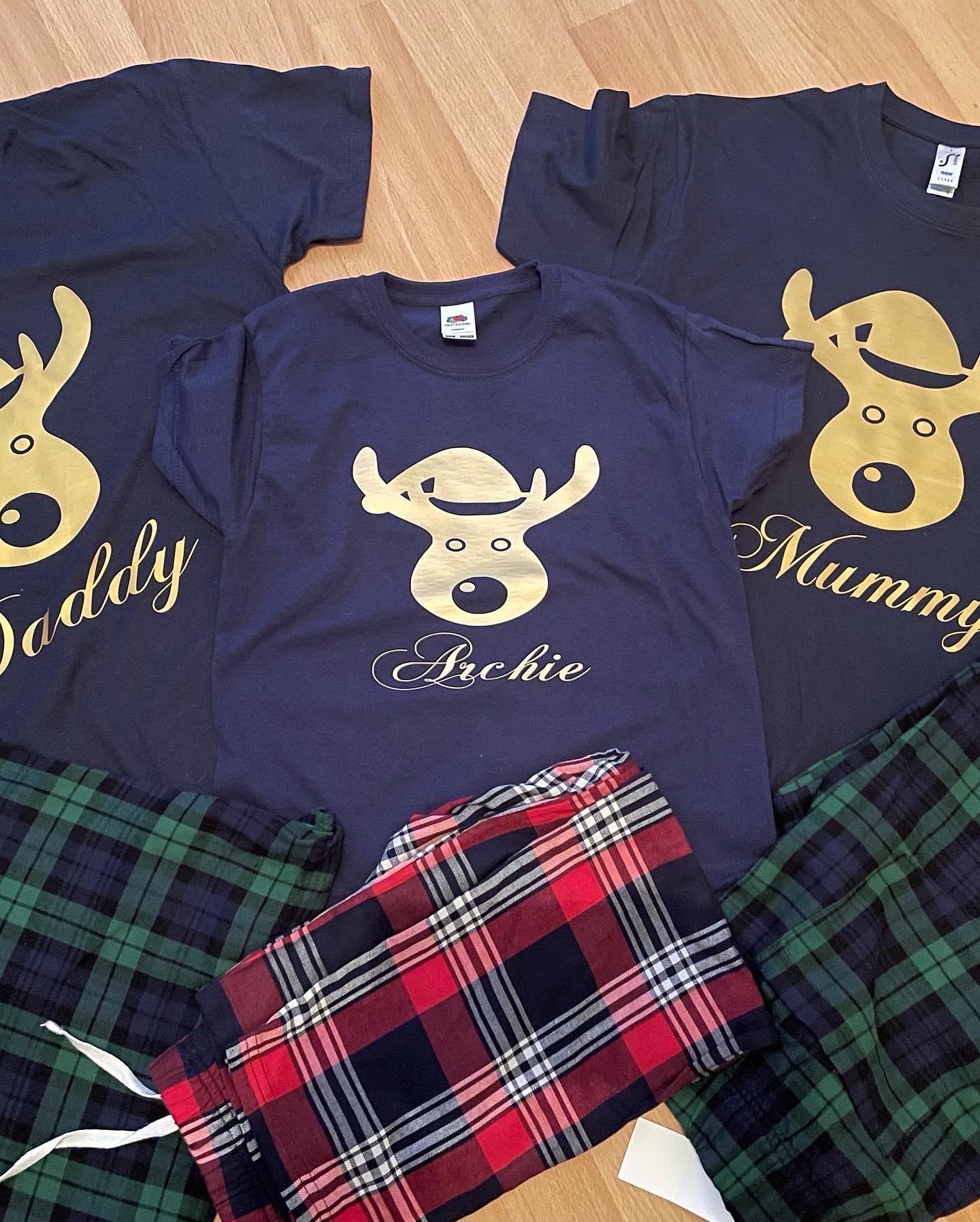 Personalised Family Christmas Pyjamas, Reindeer pjs, Christmas eve pyjamas.