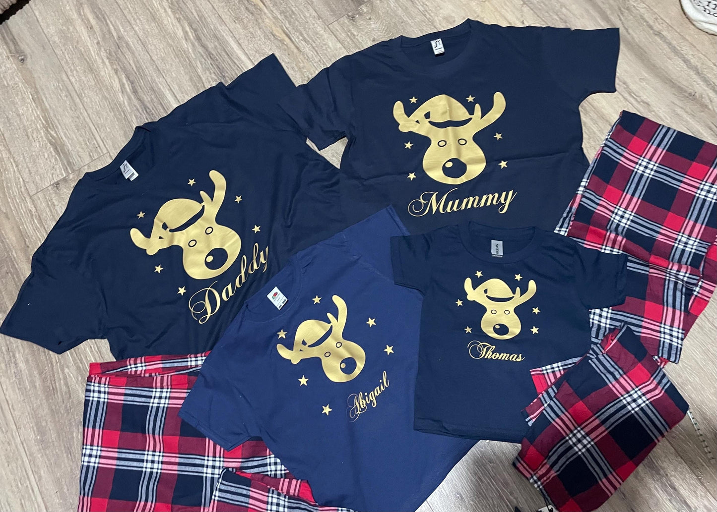 Personalised Family Christmas Pyjamas, Reindeer pjs, Christmas eve pyjamas.