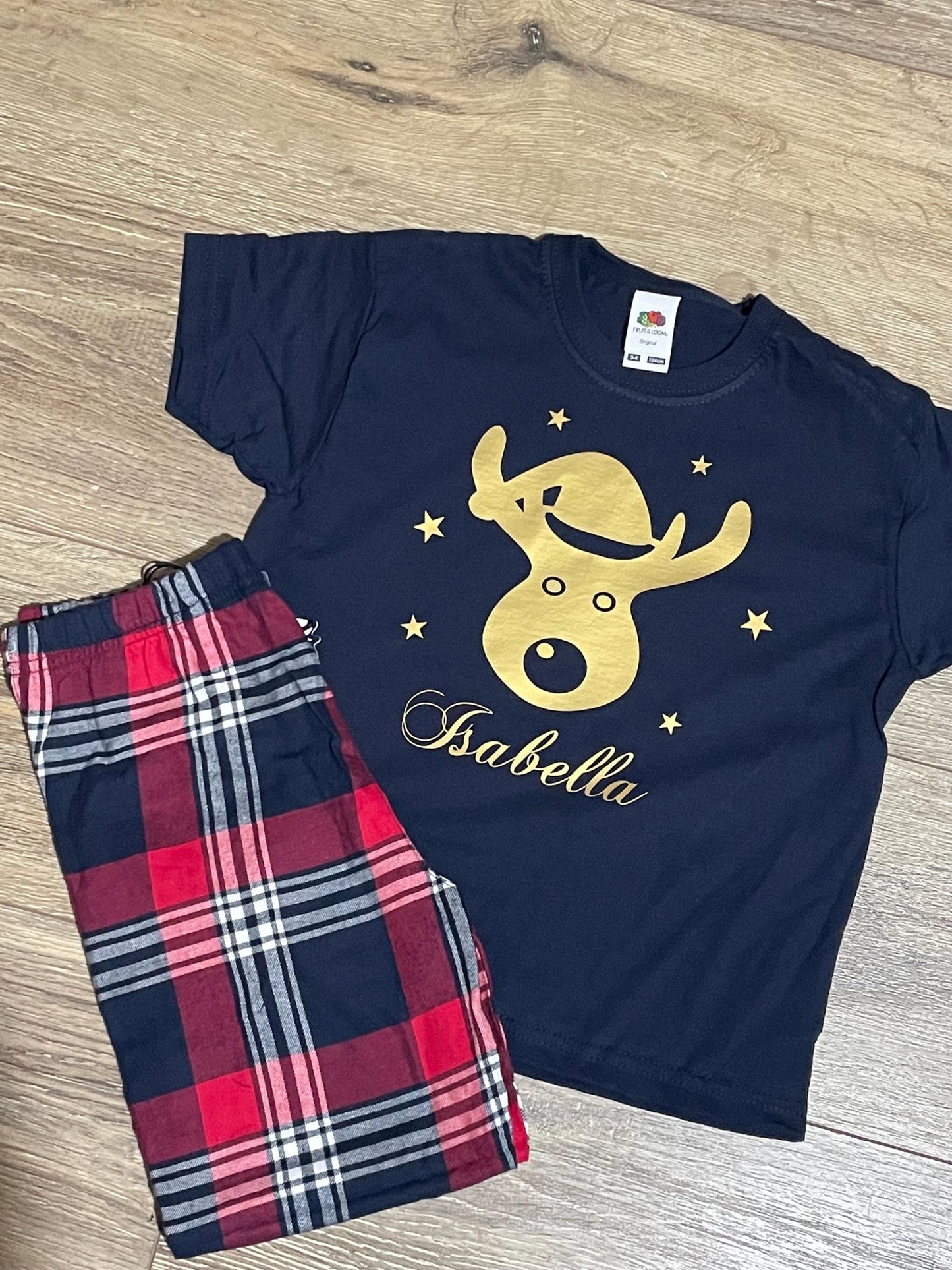 Personalised Family Christmas Pyjamas, Reindeer pjs, Christmas eve pyjamas.