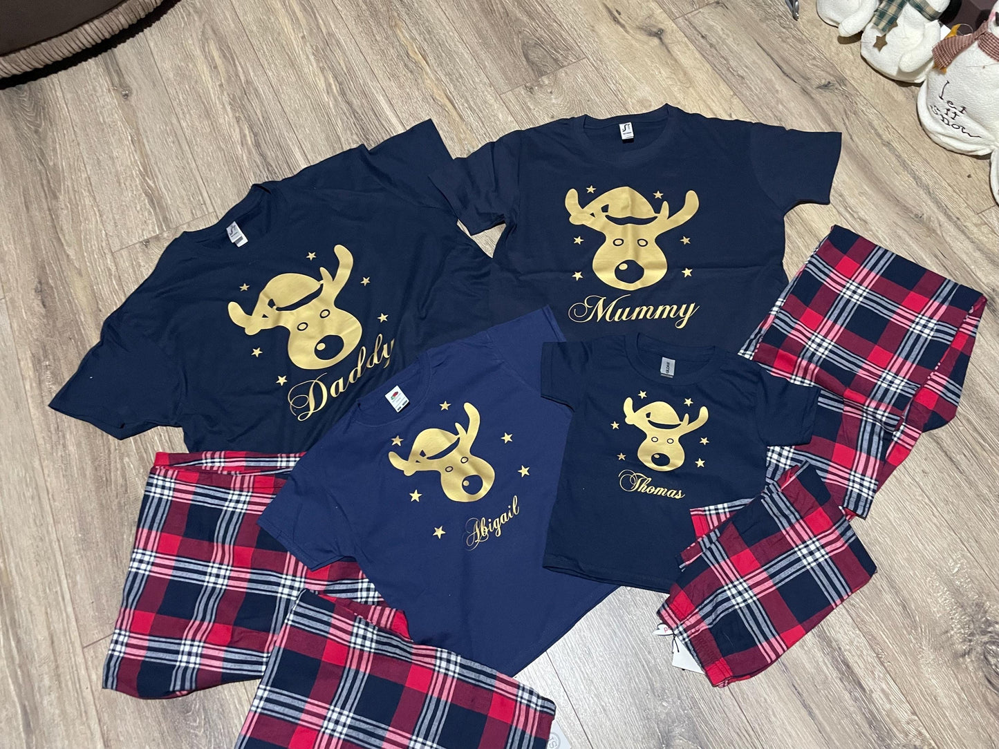 Personalised Family Christmas Pyjamas, Reindeer pjs, Christmas eve pyjamas.
