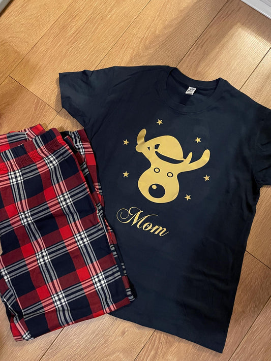 Personalised Family Christmas Pyjamas, Reindeer pjs, Christmas eve pyjamas.