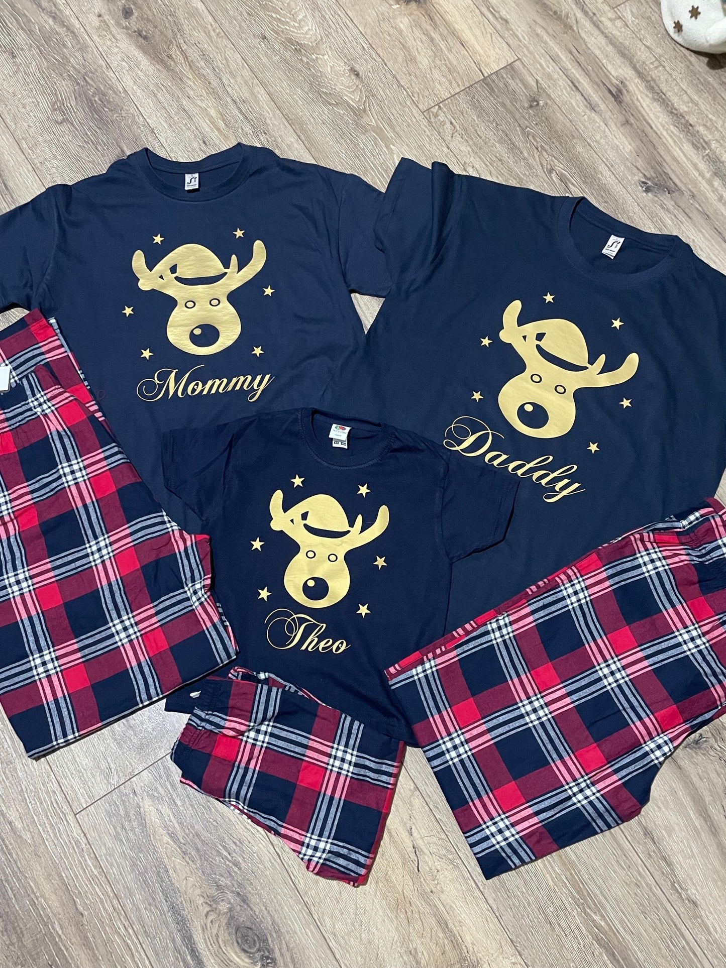 Personalised Family Christmas Pyjamas, Reindeer pjs, Christmas eve pyjamas.