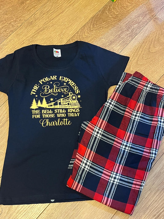 Personalised Family Christmas Pyjamas, North Pole express Pyjamas, Christmas eve pyjamas.Polar express pyjamas