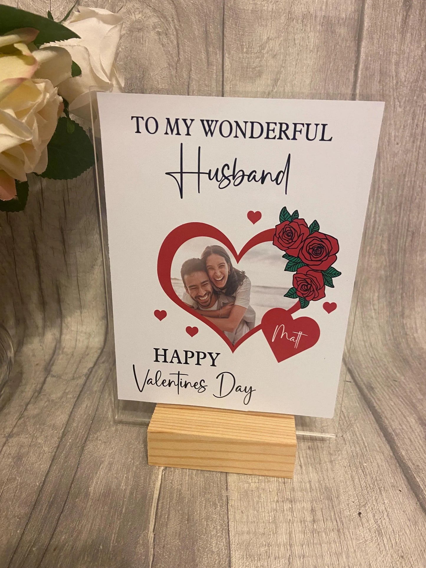 Valentines Day Gift, Personalised acrylic plaque, acrylic standing sign with wooden block. personalised gifts for, wife ,husband, girlfriend,