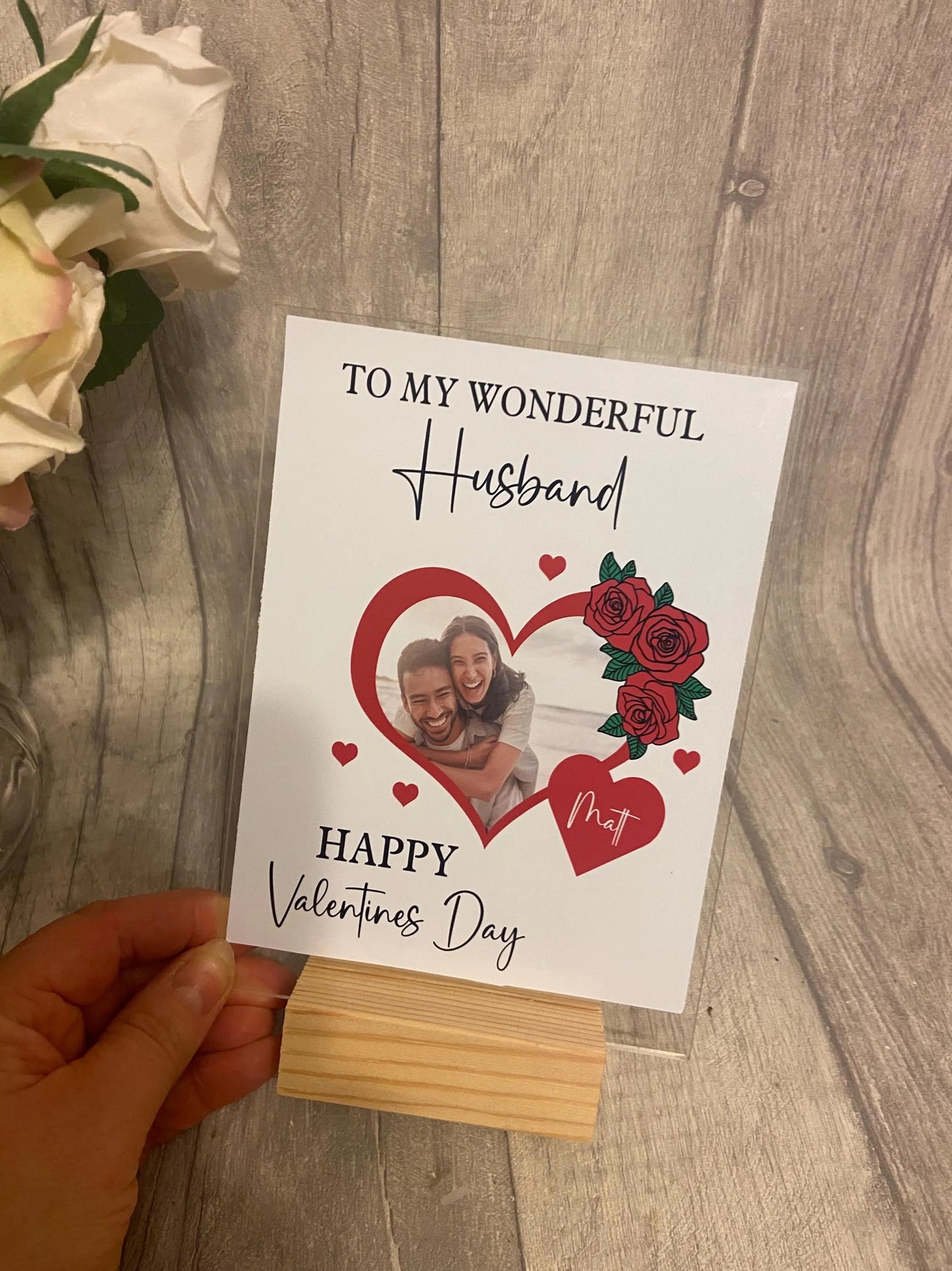 Valentines Day Gift, Personalised acrylic plaque, acrylic standing sign with wooden block. personalised gifts for, wife ,husband, girlfriend,