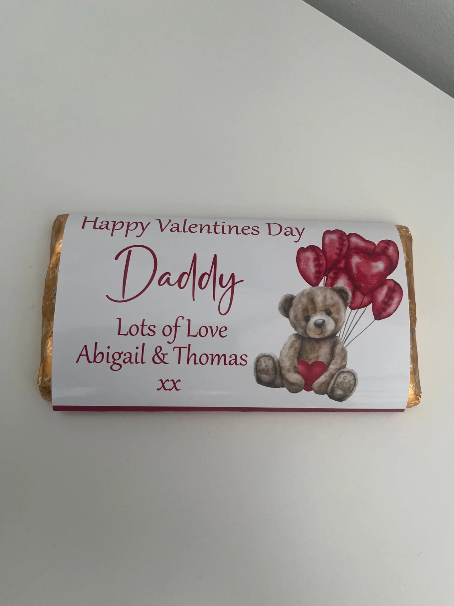 Personalised Valentine Chocolate Bar Wrapper | Teddy Valentine Design | Custom Name Chocolate Wrapper |