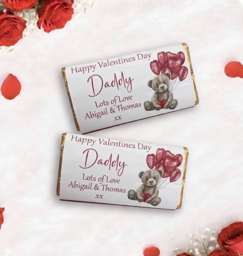 Personalised Valentine Chocolate Bar Wrapper | Teddy Valentine Design | Custom Name Chocolate Wrapper |