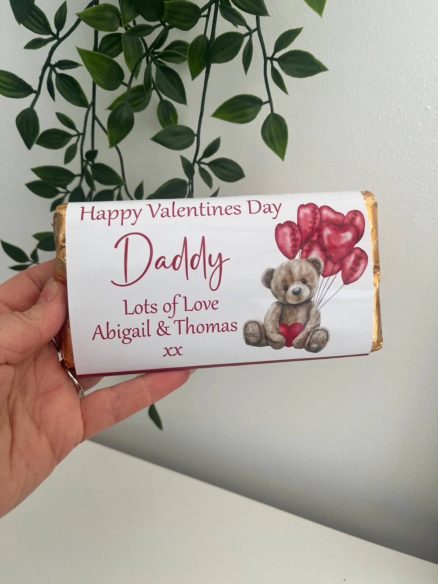 Personalised Valentine Chocolate Bar Wrapper | Teddy Valentine Design | Custom Name Chocolate Wrapper |