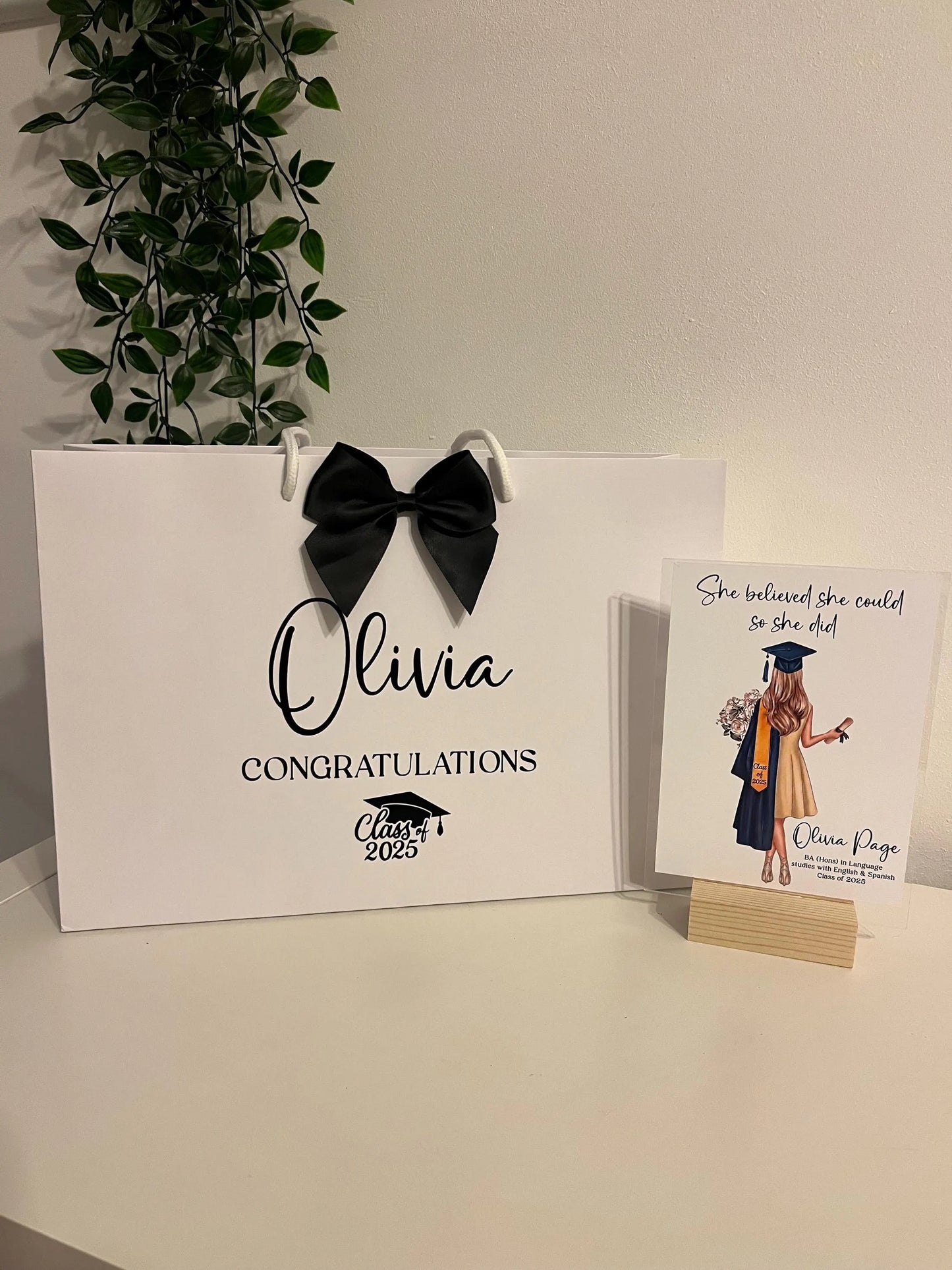 Personalised Graduation Acrylic Plaque, Acrylic standing sign with wooden block. personalised gift for graduation, class of gift