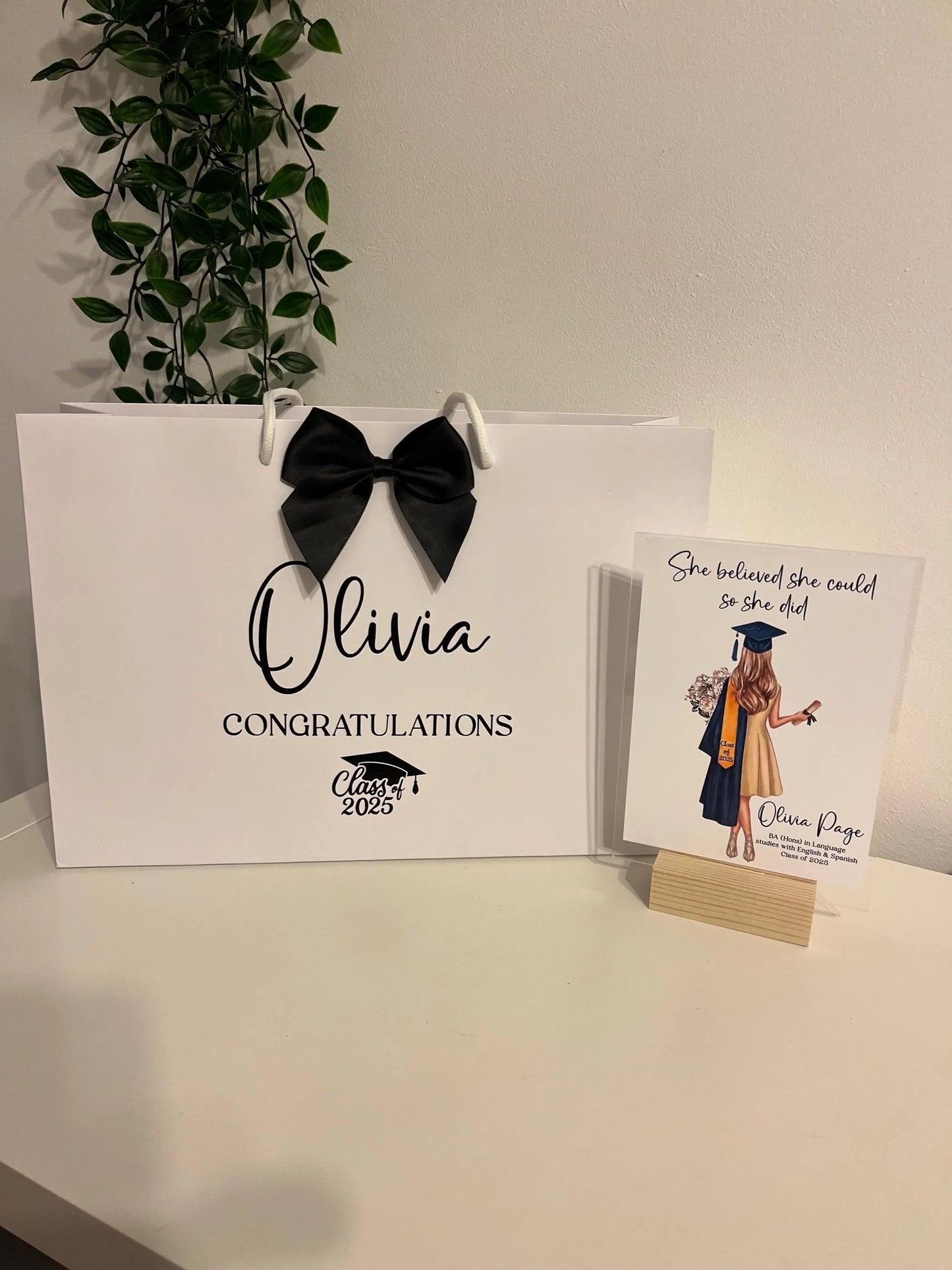 Personalised Graduation Acrylic Plaque, Acrylic standing sign with wooden block. personalised gift for graduation, class of gift